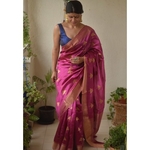 Handwoven Chanderi pattu silk saree with jari border