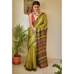 Handwoven tussar silk saree with kantha woven texture.