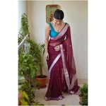 Handwoven kadiyal chiffon banarasi saree with silver jari.