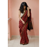 Handblock printed and handmade processed natural dyed mangalgiri cotton Ajrakh saree.