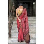 Handblock printed and handmade processed natural dyed mangalgiri cotton Ajrakh saree.
