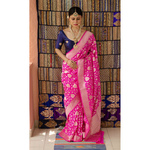Handloom cutwork katan Banarasi silk saree with woven motifs.