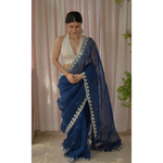 Handloom handembroidered organza resham silk saree.