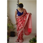 Handwoven Banarasi chiffon banarasi sari with meenakari silver jaal motif with jari pallu