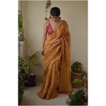 Handwoven jari warp linen saree with border work
