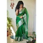 Handwoven organza sheer silk saree with banarasi border.