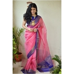 Handwoven organza 2x2 sheer silk saree with jari border.