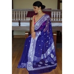 Handwoven chiffon banarasi saree with handwoven silver jari motifs.