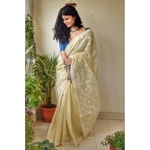 Hand embroidered, handmade and handwoven cotton chikankari saree