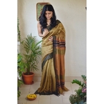 Handwoven tussar silk saree with woven kantha texture in pallu