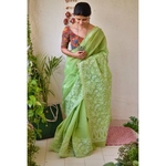 Hand embroidered and handmade cotton chikankari saree.