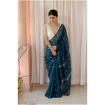 Handspun handwoven pure muslin cotton Jamdani motifs saree.