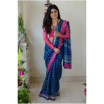 Kota silk saree in natural dyed handblock print with organza silk/chiffon silk patch work border.