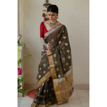Handloom soft resham chanderi silk saree with zari motifs