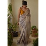 Handwoven jari warp linen sareein checked