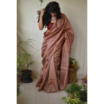 Handwoven Tussar silk saree with appliqué work and hand embroidered