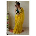 Handloom cotton silk chanderi saree with jari motifs.