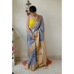 Handloom soft pattu silk with gold jari border