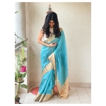 Handloom soft pattu silk with gold jari border