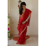 Handloom soft resham by resham chanderi silk saree with handwoven jari motifs