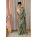 Handspun handwoven pure muslin cotton Jamdani motifs saree.