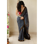 Handloom ,Handblock printed and handmade natural dyed mangalagiri cotton Ajrakh saree.