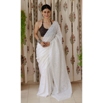Handembroidered kota doria cotton jaal tippichi chikankari saree.