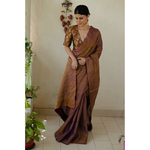 Handloom Metallic linen with inside patch borders in raw silksatin silkcrepe silk.