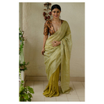 Handloom Metallic linen in natural dyed handmade arashi shibori saree