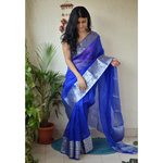 Handwoven organza sheer silk saree with banarasi border.