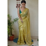Handwoven metallic jari linen saree