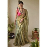 Handwoven metallic linen saree in sheer texture