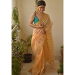 Handwoven Chanderi cotton silk saree with jari border