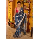 Handwoven Chanderi pattu silk saree with jari motif