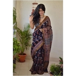 Ajrakh Handblock print mangalgiri cotton saree with jari border.