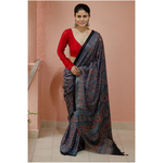 Handblock printed and handmade processed natural dyed gajji silk Ajrakh saree.