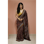 Handblock printed and handmade processed natural dyed mangalgiri cotton Ajrakh saree.