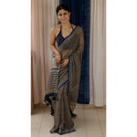 Hand block printed and natural dyed kota doria saree with natural dyed Ajrakh patch work border and tassel.