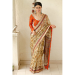 Handblock Printed Kota Silk Saree with patch borders in Satin silkCrape SilkOrganzaGeorgette Silk on the inside