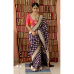 Handloom katan Banarasi silk saree with woven motifs.