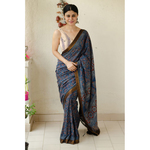 Handloom ,Handblock printed and handmade natural dyed mangalagiri cotton Ajrakh saree.