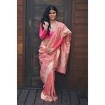 Handloom Kadhiyal jaal jari motifs monga silk banarasi saree.