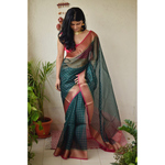 Handwoven organza 2x2 sheer silk saree with jari border.