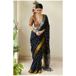 Handloom linen by linen saree in natural dyed handmade bandhini work in whole the saree with arasho shibori in anchal.