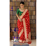 Handloom Katan Banarasi silk saree with woven motifs.