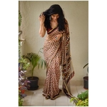 Handblock print chiffon saree