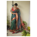 Handwoven Chanderi tissue silk saree with booties motif and jari border