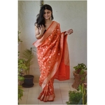 Handwoven katan silk banarasi saree with handwoven motifs.