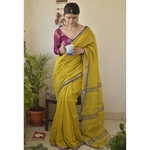 Handwoven Maheswari cotton silk saree with jari border
