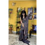 Handblock print modal silk Ajrakh saree